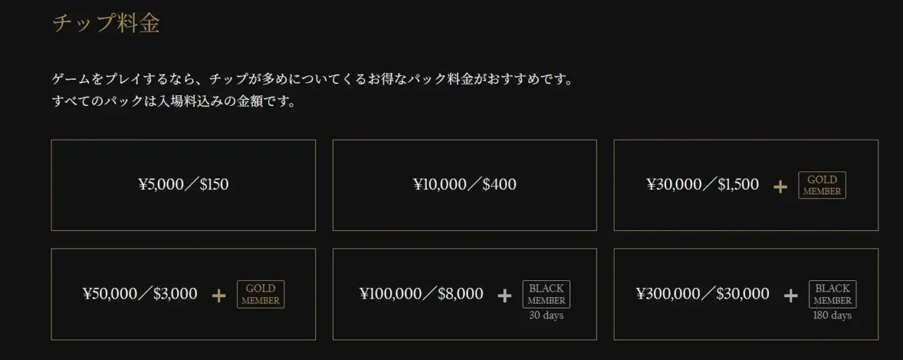 CASINO BLOW 恵比寿店の料金システムを紹介する画像