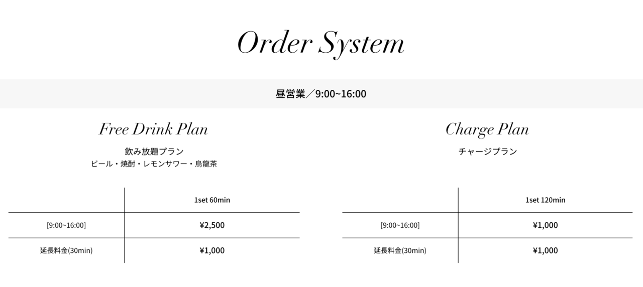 MILLIONススキノ5条通店の料金システム