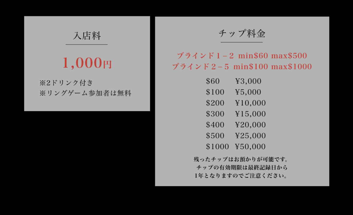 堺のポーカールーム、W BARRELの料金画像