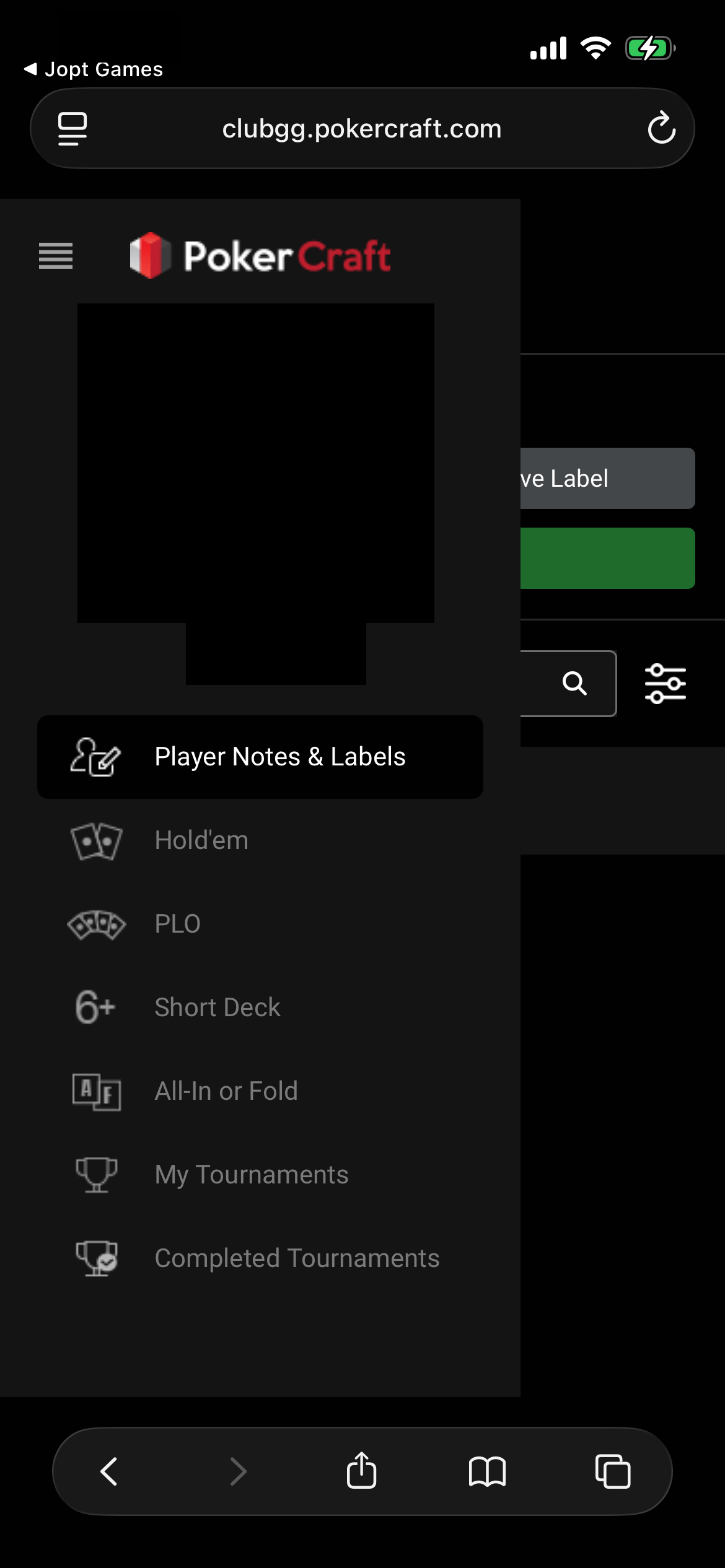 PokerCraftのサイドメニューに表示される各ゲームとノート機能