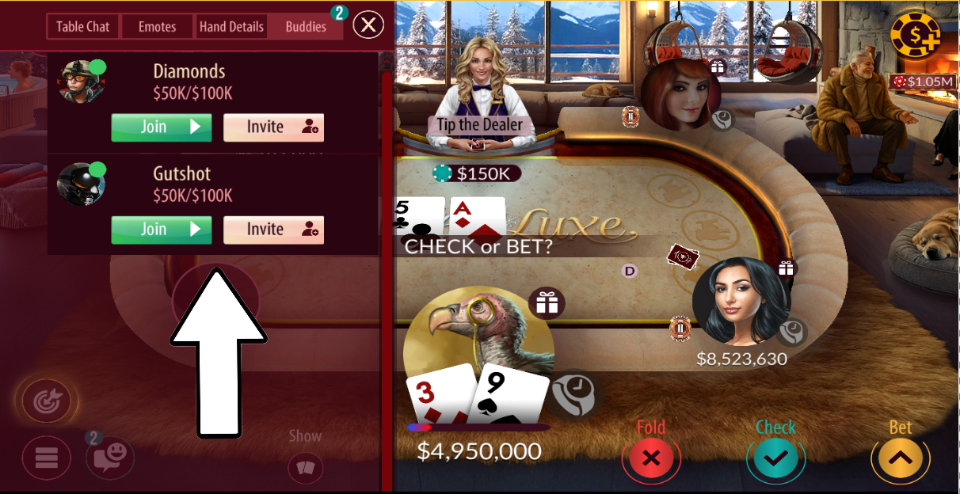 Zynga Poker 友達と遊ぶ手順