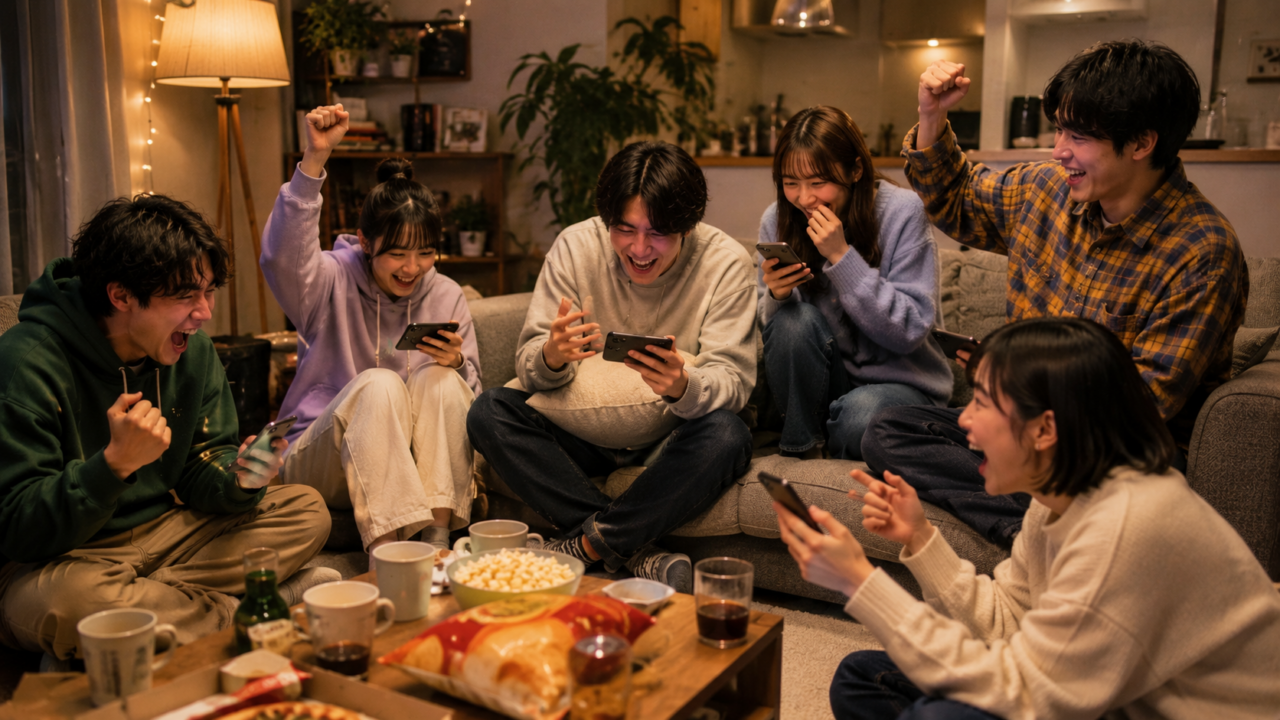大人数でポーカーをして盛り上がっている写真