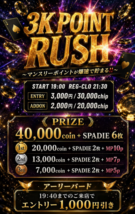 ROCKETSのトーナメント、3k POINT RUSHの告知画像