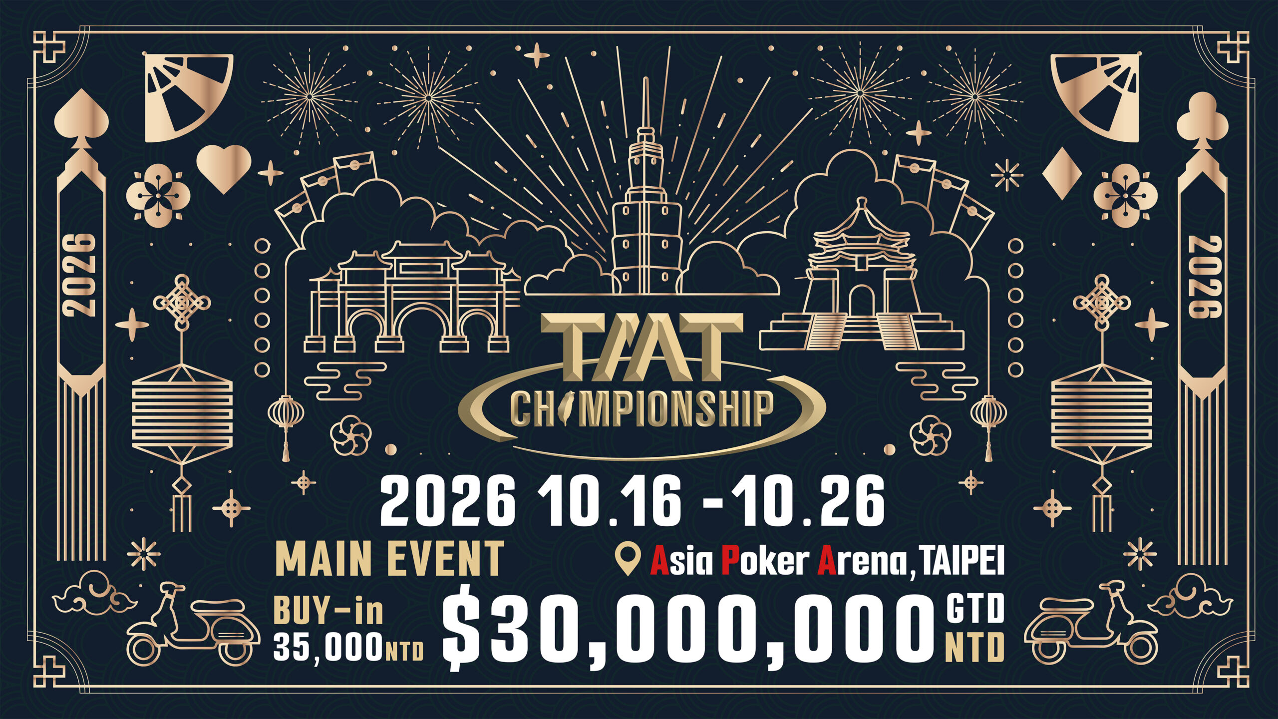 TMT Championship 2026公式ビジュアル｜2026年10月16日〜26日・台北Asia Poker Arena