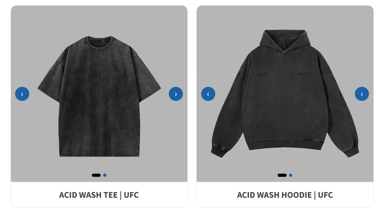 優勝者には、特別なプライズとして、BLVCK PARISとUFCの限定コラボアイテム
「ACID WASH TEE | UFC」と「ACID WASH HOODIE | UFC」を贈呈。